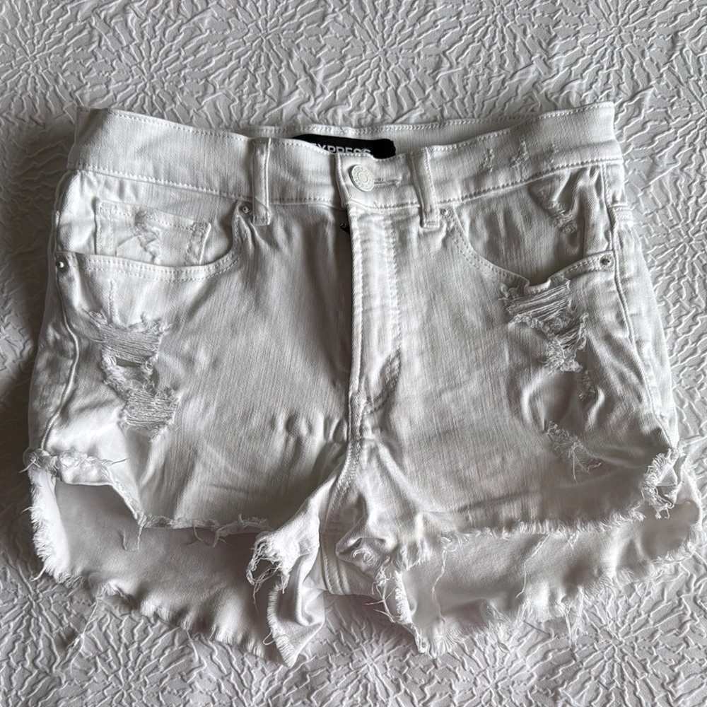 Express High Rise White Jean Shorts